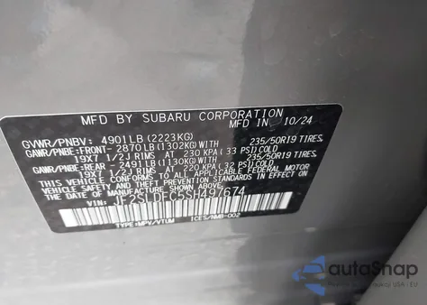 2025 Subaru Forester Sport из США, поврежденный, VIN JF2SLDFC5SH497674